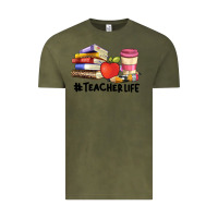 Vintage Olive teacher life with books  pen and coffee Vintage Tee - Artiststas