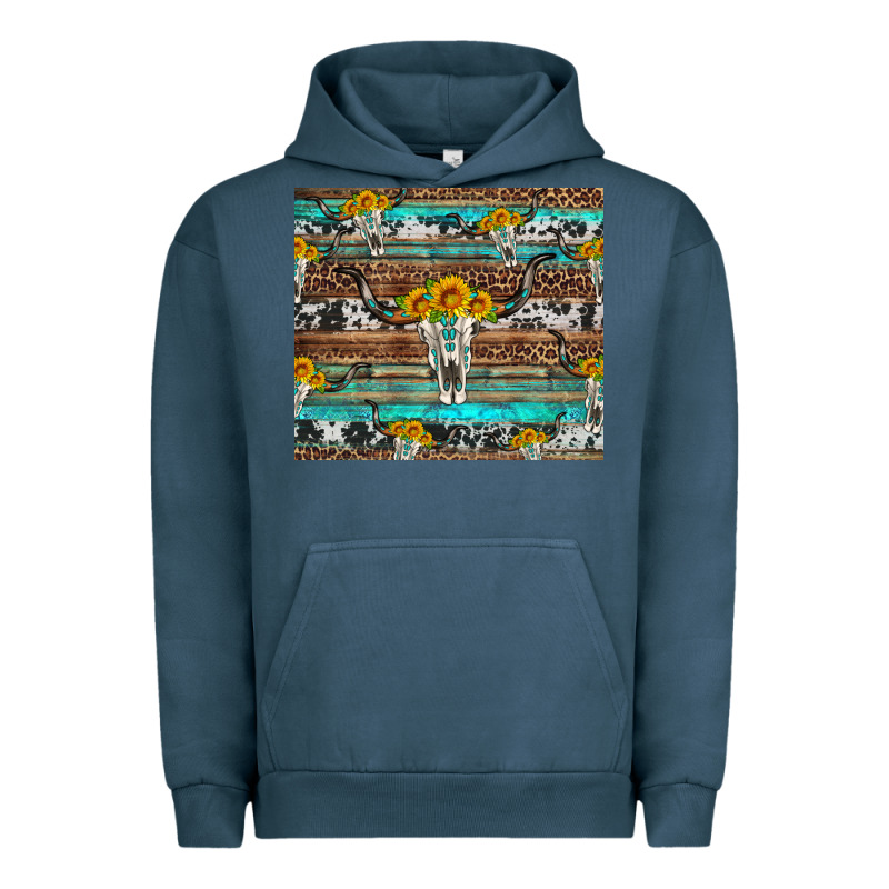 Longhorn Bull Skull Cowhide Leopard Turquoise Urban Hoodie by Artiststas | Teevron