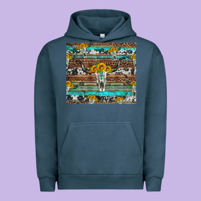 Longhorn Bull Skull Cowhide Leopard Turquoise Urban Hoodie Designed By Artiststas
