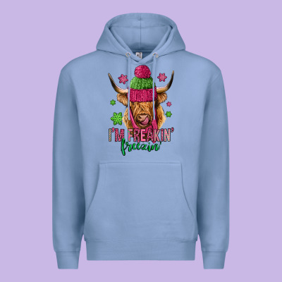 I'm Freakin Freezin Pink Christmas Long Haired Cow Premium Hoodie Designed By Jasminsmagicworld