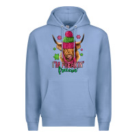 Colony Blue i'm freakin freezin pink christmas long haired cow Premium Hoodie - Jasminsmagicworld