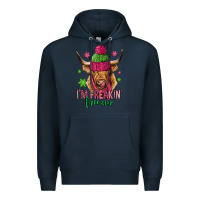 Navy i'm freakin freezin pink christmas long haired cow Premium Hoodie - Jasminsmagicworld