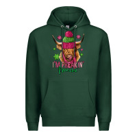 Sports Green i'm freakin freezin pink christmas long haired cow Premium Hoodie - Jasminsmagicworld