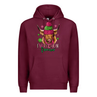 Burgundy i'm freakin freezin pink christmas long haired cow Premium Hoodie - Jasminsmagicworld