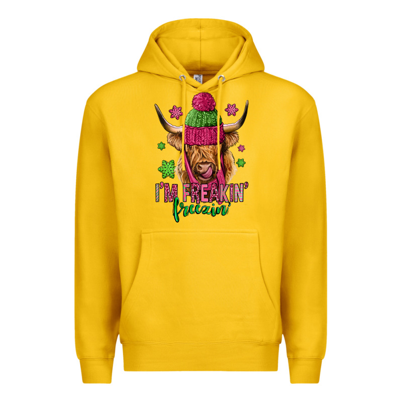 I'm Freakin Freezin Pink Christmas Long Haired Cow Premium Hoodie by Jasminsmagicworld | Teevron