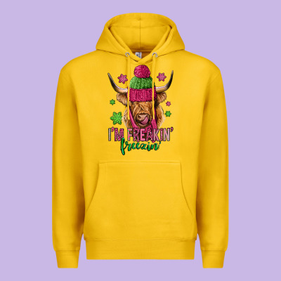I'm Freakin Freezin Pink Christmas Long Haired Cow Premium Hoodie Designed By Jasminsmagicworld