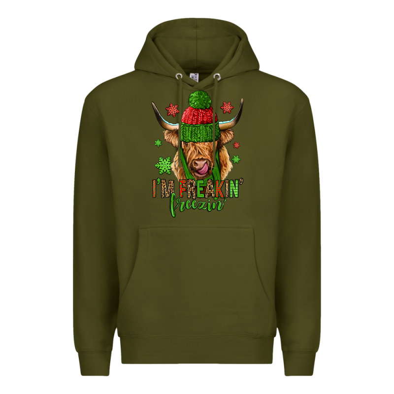 I'm Freakin Freezin Christmas Long Haired Cow Premium Hoodie by Jasminsmagicworld | Teevron