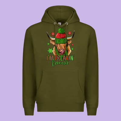 I'm Freakin Freezin Christmas Long Haired Cow Premium Hoodie Designed By Jasminsmagicworld