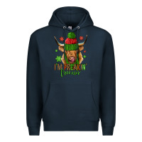 Navy i'm freakin freezin christmas long haired cow Premium Hoodie - Jasminsmagicworld