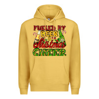 Antique Gold fueled by beer and christmas cheer with beer bottles Premium Hoodie - AdoDesignShop