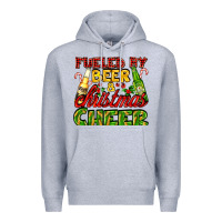 Heather Grey fueled by beer and christmas cheer with beer bottles Premium Hoodie - AdoDesignShop