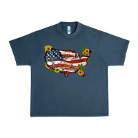 Midnight Navy usa map with sunflower and cactus Urban Heavy Tee - Artiststas
