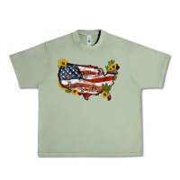 Oil Green usa map with sunflower and cactus Urban Heavy Tee - Artiststas