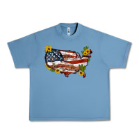 Pebble Blue usa map with sunflower and cactus Urban Heavy Tee - Artiststas