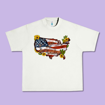 Usa Map With Sunflower And Cactus Urban Heavy Tee Designed By Artiststas