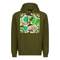 Army Green geography class seamless pattern Premium Hoodie - BundleAndBundleShop