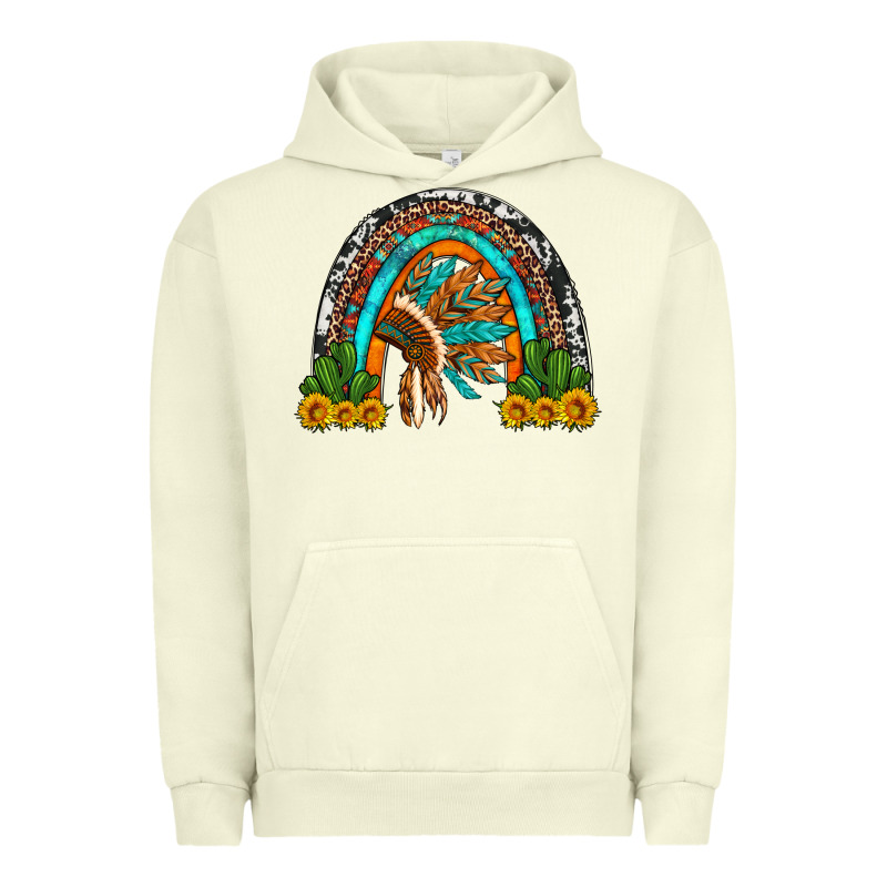 Indian Headdress Cactus And Sunflowers Rainbow Urban Hoodie by Artiststas | Teevron