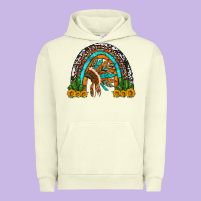 Indian Headdress Cactus And Sunflowers Rainbow Urban Hoodie Designed By Artiststas