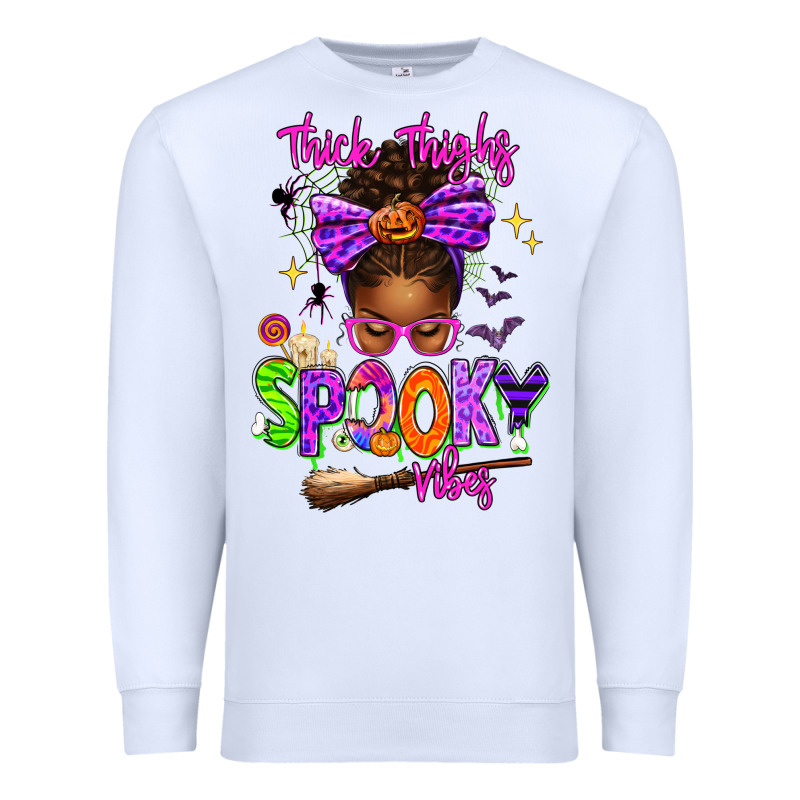 Thick Thighs Spooky Vibes Premium Sweatshirt by texasbilliewilder | Teevron