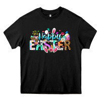 Black Happy Easter Bunny Heavy Core Tee - CowhideDigitalArt