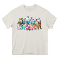 Cream Happy Easter Bunny Heavy Core Tee - CowhideDigitalArt