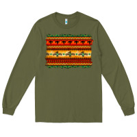 Army Green bullskull thunderbird aztec pattern warm colors Long Sleeve Tee - BarkalooDesign