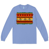 Colony Blue bullskull thunderbird aztec pattern warm colors Long Sleeve Tee - BarkalooDesign