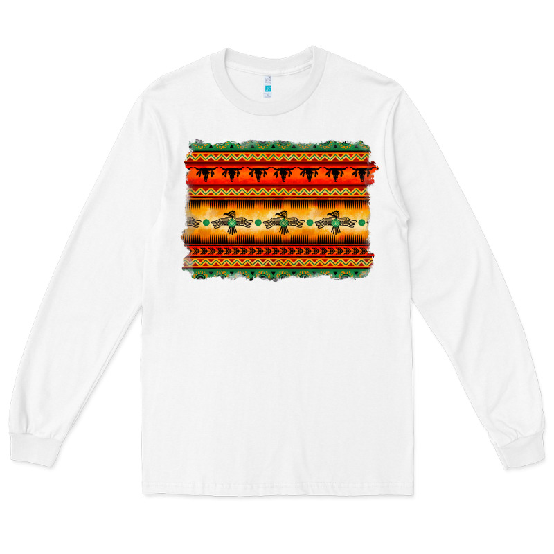 Bullskull Thunderbird Aztec Pattern Warm Colors Long Sleeve Tee by BarkalooDesign | Teevron