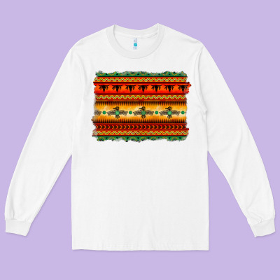 Bullskull Thunderbird Aztec Pattern Warm Colors Long Sleeve Tee Designed By Barkaloodesign