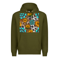 Army Green western gemstone and sunflower seamless pattern Premium Hoodie - BundleAndBundleShop