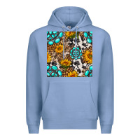 Colony Blue western gemstone and sunflower seamless pattern Premium Hoodie - BundleAndBundleShop
