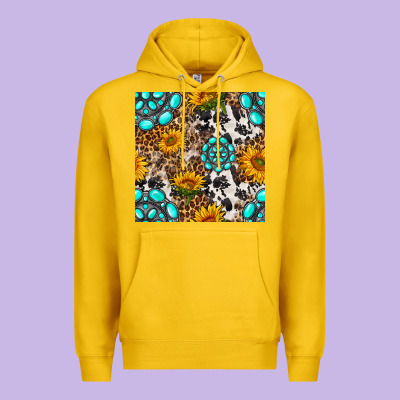 Western Gemstone And Sunflower Seamless Pattern Premium Hoodie Designed By Bundleandbundleshop