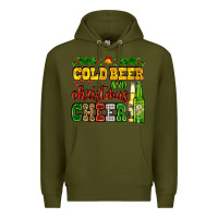 Army Green cold beer and christmas cheer with beer bottles Premium Hoodie - AdoDesignShop