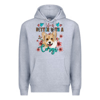 Heather Grey life is better with a corgi Premium Hoodie - Jasminsmagicworld