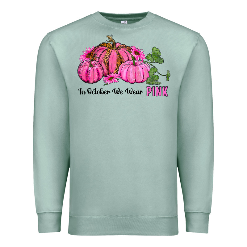 In October We Wear Pink Pumpkin And Sunflowers Premium Sweatshirt by RanaPortraitStore | Teevron