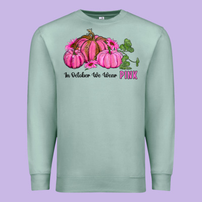 In October We Wear Pink Pumpkin And Sunflowers Premium Sweatshirt Designed By Ranaportraitstore