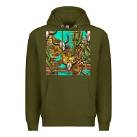 Army Green western bull skull and cactus seamless pattern Premium Hoodie - BundleAndBundleShop