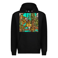 Black western bull skull and cactus seamless pattern Premium Hoodie - BundleAndBundleShop