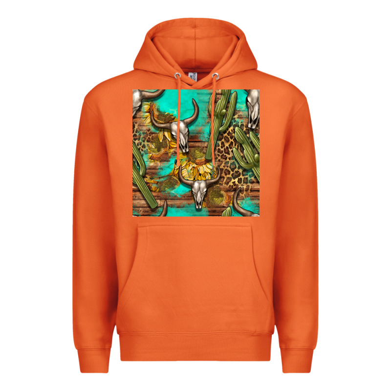 Western Bull Skull And Cactus Seamless Pattern Premium Hoodie by BundleAndBundleShop | Teevron