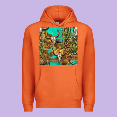 Western Bull Skull And Cactus Seamless Pattern Premium Hoodie Designed By Bundleandbundleshop