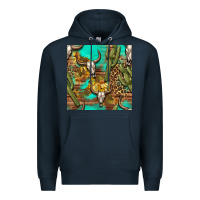 Navy western bull skull and cactus seamless pattern Premium Hoodie - BundleAndBundleShop