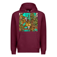 Burgundy western bull skull and cactus seamless pattern Premium Hoodie - BundleAndBundleShop