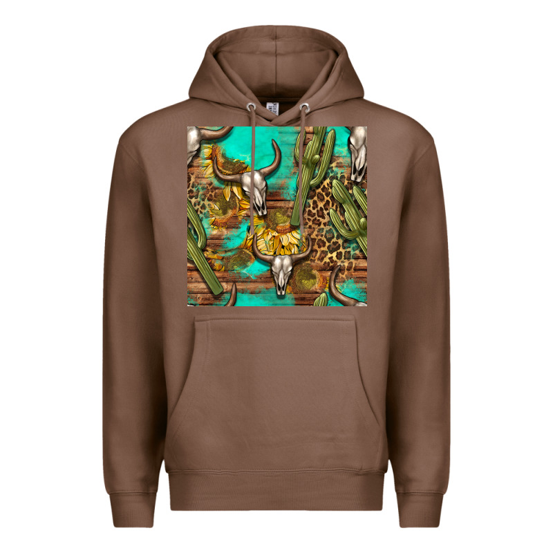 Western Bull Skull And Cactus Seamless Pattern Premium Hoodie by BundleAndBundleShop | Teevron