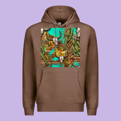 Western Bull Skull And Cactus Seamless Pattern Premium Hoodie Designed By Bundleandbundleshop