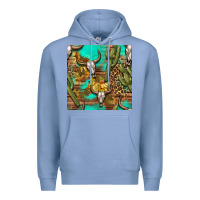Colony Blue western bull skull and cactus seamless pattern Premium Hoodie - BundleAndBundleShop