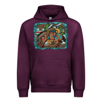 Mauve Wine bucking bronco cowboy rodeo cactus and sunflowers Urban Hoodie - Artiststas