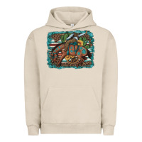 Pigment French Oak bucking bronco cowboy rodeo cactus and sunflowers Urban Hoodie - Artiststas