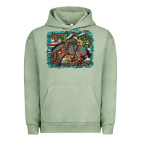 Pigment Oil Green bucking bronco cowboy rodeo cactus and sunflowers Urban Hoodie - Artiststas