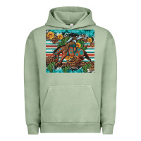 Pigment Oil Green bucking bronco cowboy rodeo cactus and sunflowers Urban Hoodie - Artiststas