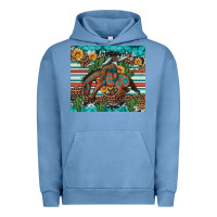 Pigment Pebble Blue bucking bronco cowboy rodeo cactus and sunflowers Urban Hoodie - Artiststas